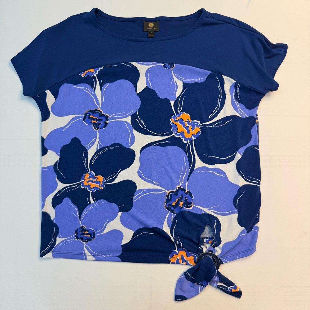JM Collection Blue Floral‎ Short Sleeve Top